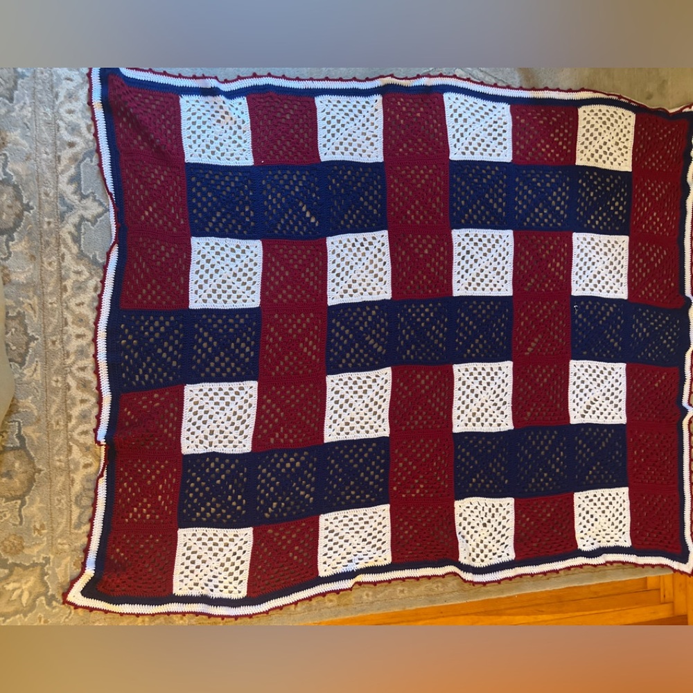 Red, White, and Blue Crochet Blanket patriotic USA